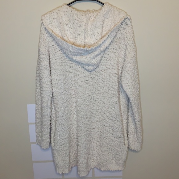 Listicle Chunky Fuzzy Popcorn Knit Button Front Long Lined Cardigan Hoodie Sz ML - Picture 2 of 7